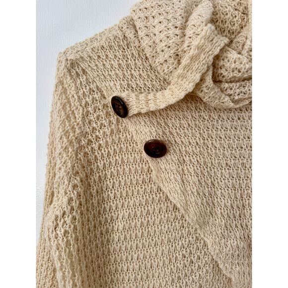 Women's Khaki Waffle Knit Cowl Neck Cover Up Sweater Size Large - Picture 3 of 9